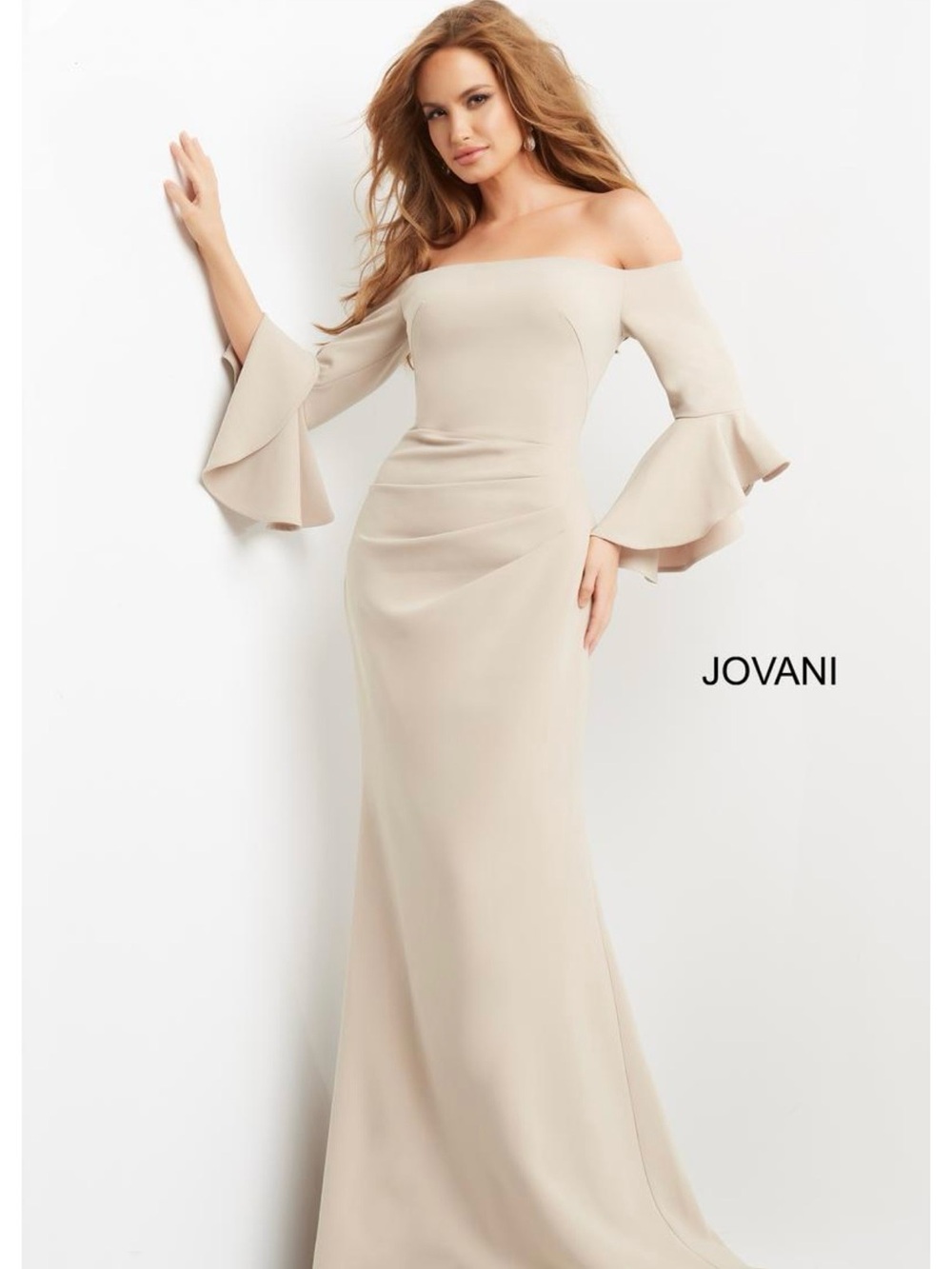 Jovani Dark Green Off-Shoulder Ruffle Sleeve Evening Gown - Picture 5 of 7